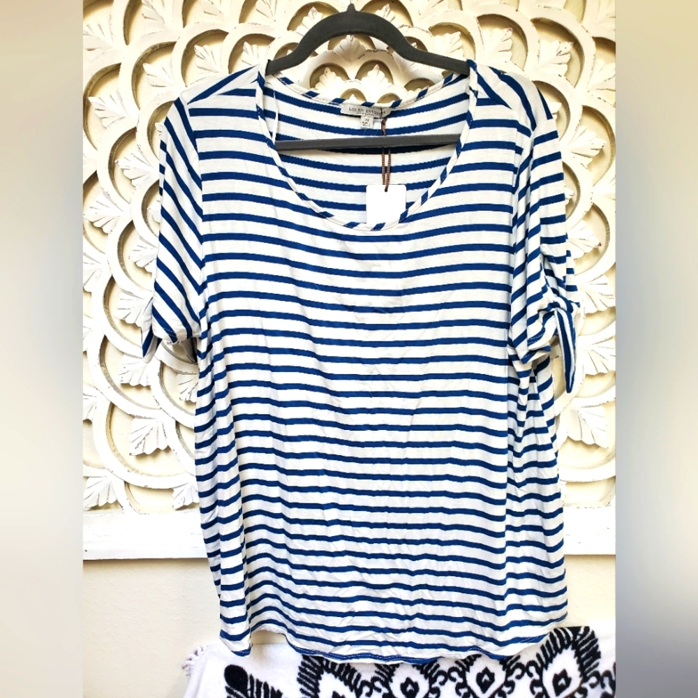 NWT Green Envelope Los Angeles 2X Top Short Sleeve Shirt Nautical Stripe